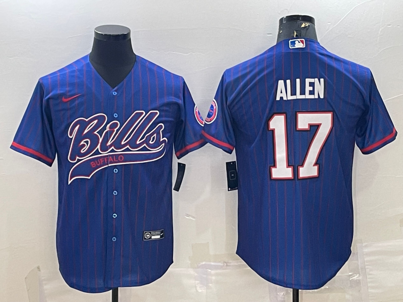 Men's Buffalo Bills #17 Josh Allen Royal With Patch Cool Base Stitched Baseball Jersey